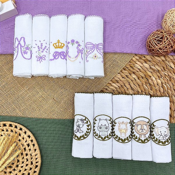 Fralda Bordada Luxo 5 Unid 70x70cm