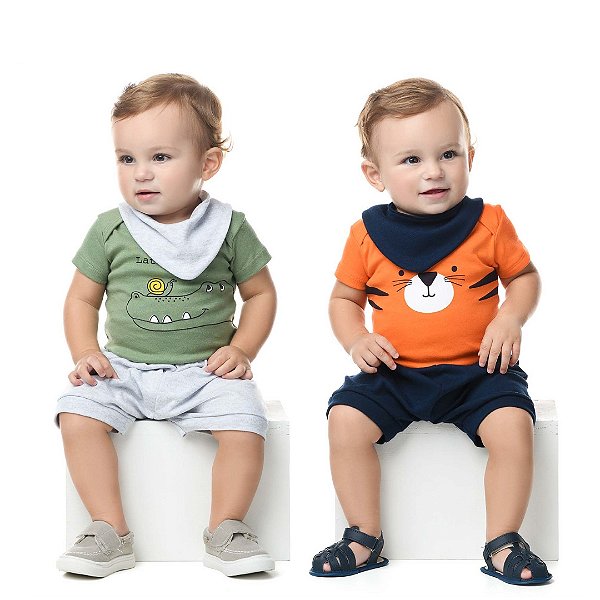 Conjunto Body, Short e Babador Estampado