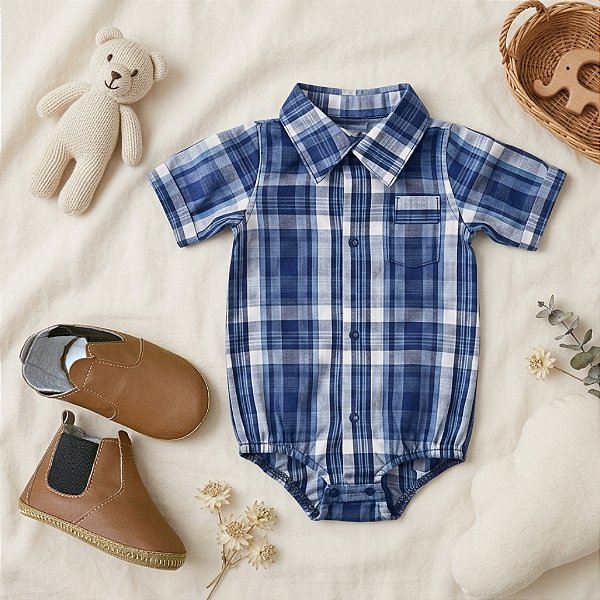 Body Camisa Xadrez Manga Curta + Botina