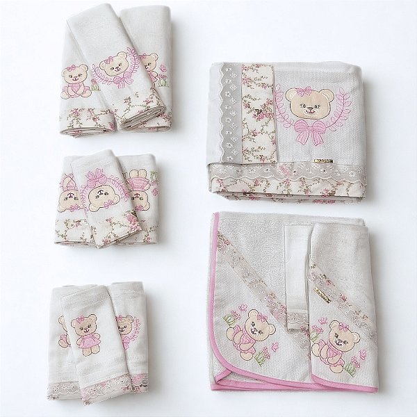 Kit Enxoval Premium Art Baby Menina – 15 Peças | Cueiros, Fraldas, Panos de Boca, Toalhas e Jogo de Lençol