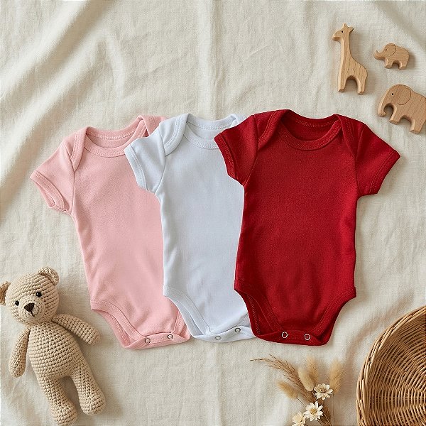 Kit 3 Peças Body Suedine Manga Curta