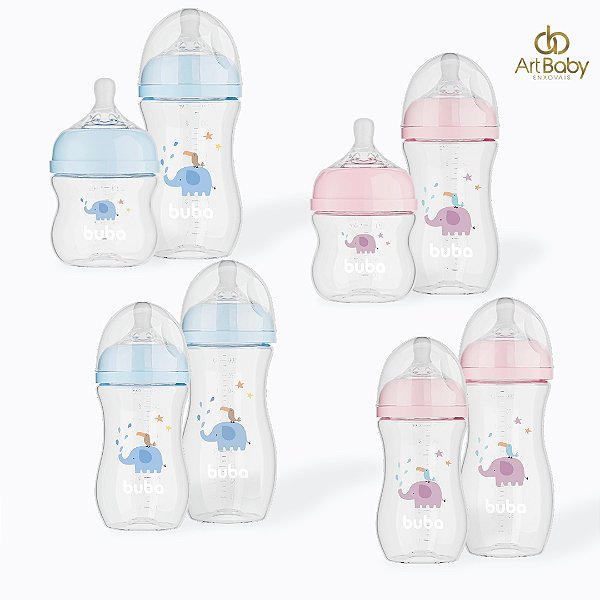 Kit 2 Mamadeiras Easy Flow Elefante Buba 120ml/270ml e 270ml/330ml