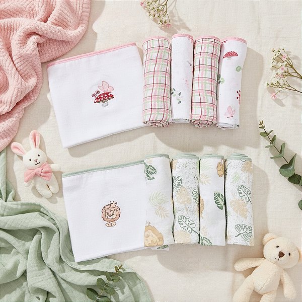 Kit 5 Fraldas c/ Bainha 70x68cm 100% Algodão Dengo