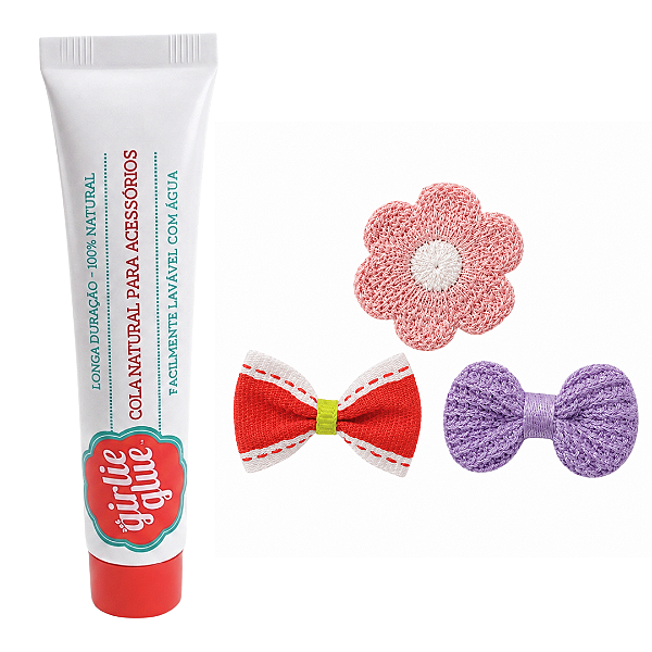 Cola Natural Para Lacinho Bebê Careca Menina + 3 Laços Girlie Glue