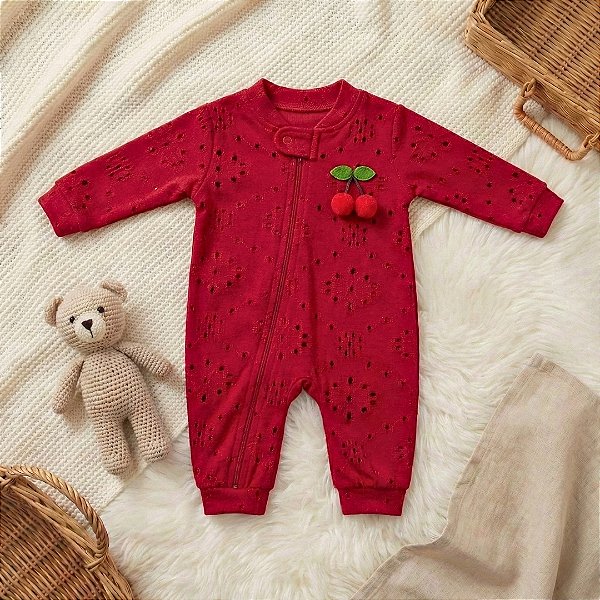 Macacão Ziper Manga Longa com Aplique 3D