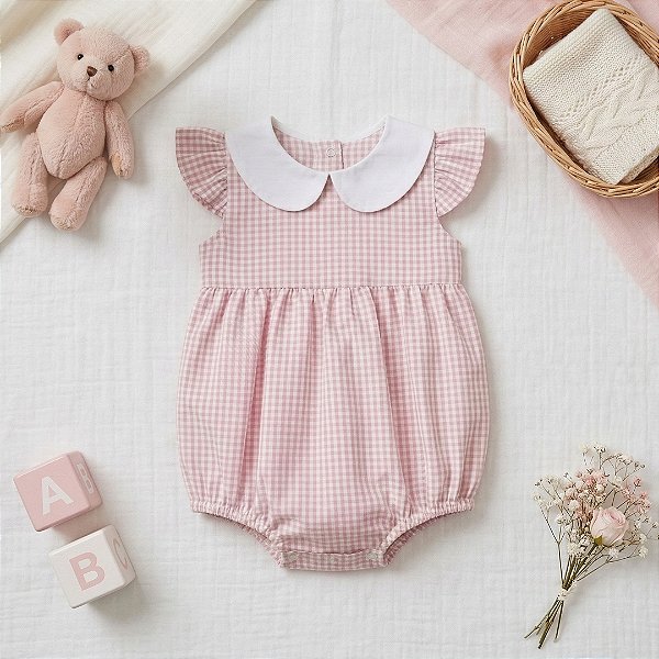 Romper Manga Curta Gola Bordada Personalizável