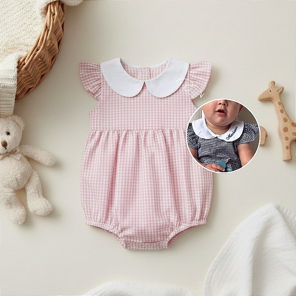 Romper Manga Curta Gola Personalizada Nome do Bebê