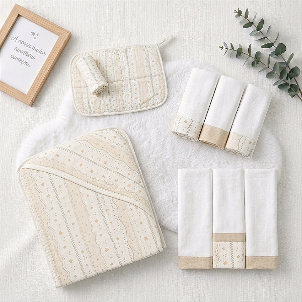 Kit Enxoval Completo Papi – Cueiro, Fralda, Pano de Boca e Toalha Soft