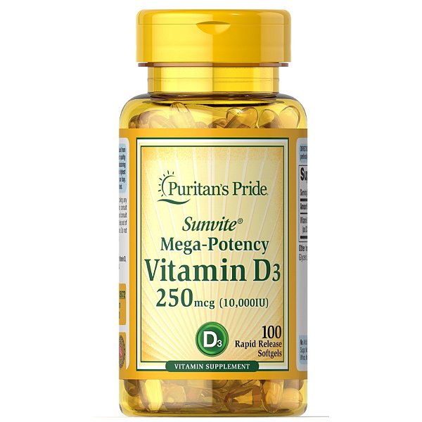 Puritan's Pride, Vitamina D3 250mcg 10000UI 100 Softgels