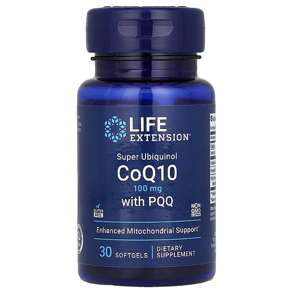 Life Extension, Super Ubiquinol CoQ10 com PQQ 100mg 30 Cápsulas