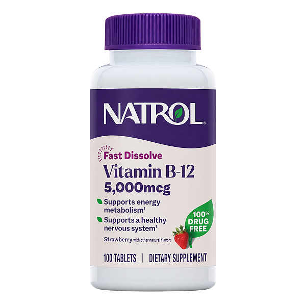 Natrol Vitamina B12 5000mcg Fast Dissolve 100 Comprimidos Morango