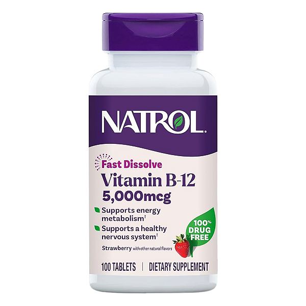 Natrol, Vitamina B12 5000mcg Fast Dissolve 100 Comprimidos Morango