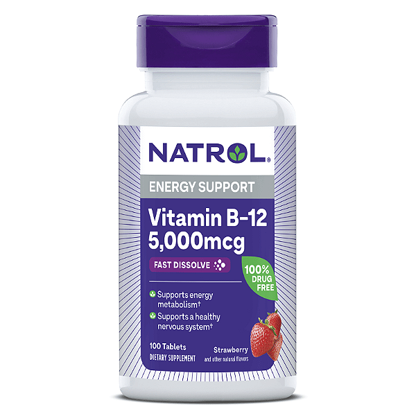 Natrol, Vitamina B12 5000mcg Fast Dissolve 100 Comprimidos Morango