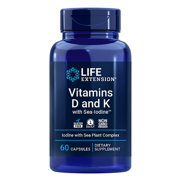 Vitaminas D e K com Iodo 125mcg 5000UI 60 Cápsulas Life Extension