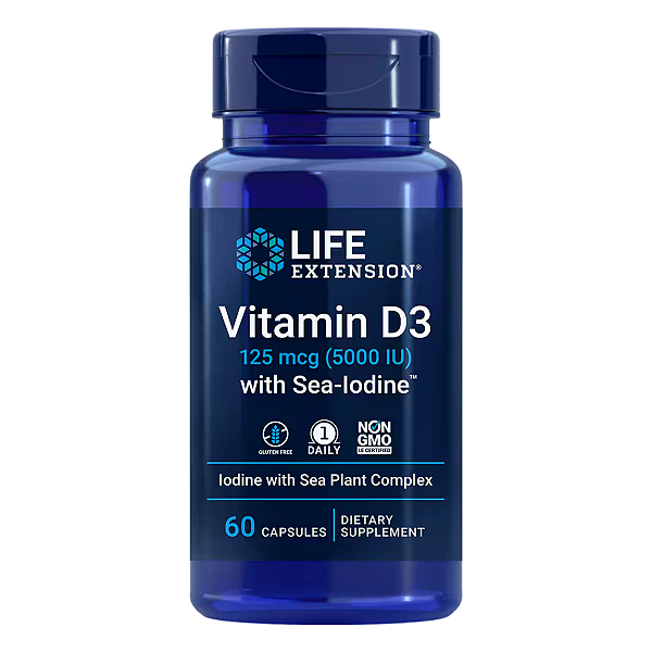 Vitamina D3 5000ui com Iodo Marinho 60 Cápsulas Life Extension