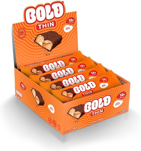 Barra de Proteína BOLD THIN Todos os Sabores 40g Caixa com 12 Unidades