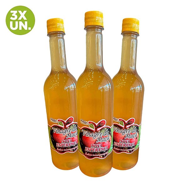 KIT 3x Vinagre de Maçã 500ml Orgânico 100% Natural - Nova Esperança