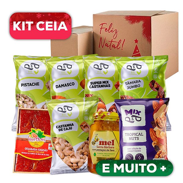 Kit Ceia Nozes, Castanha, Amêndoas, Amendoim, Damasco, Avelã Combo Ceia de Natal- P&P