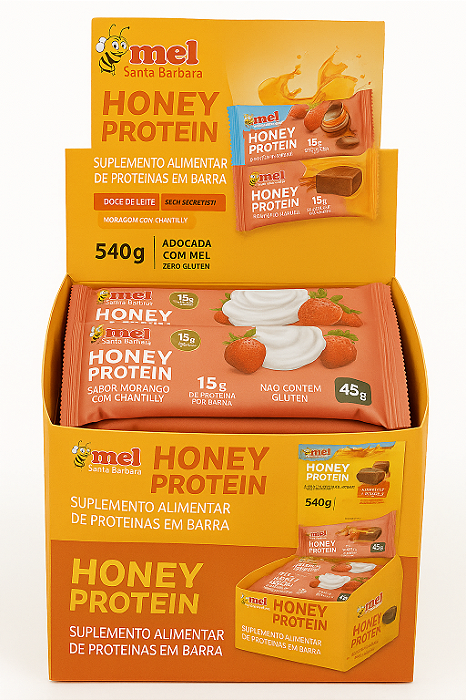 Caixa Barrinha Proteína com Mel Honey Proteica 45g Display 12un | Sem Glúten | 15g Proteína