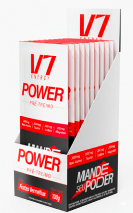 Caixa Pré Treino V7 Power Frutas Vermelhas Sache 10 De 10G Cada - V7 ENERGY