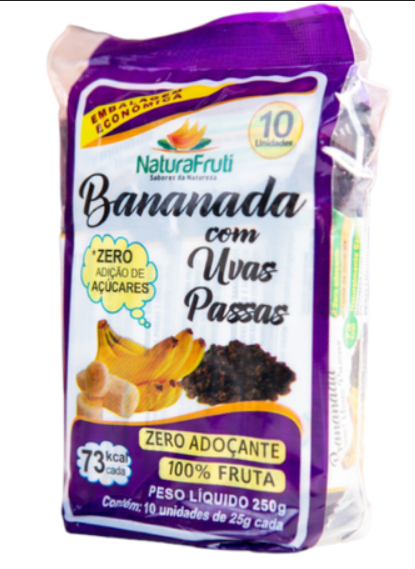 Pacote Bananada Natural 250g - com Uva Passa