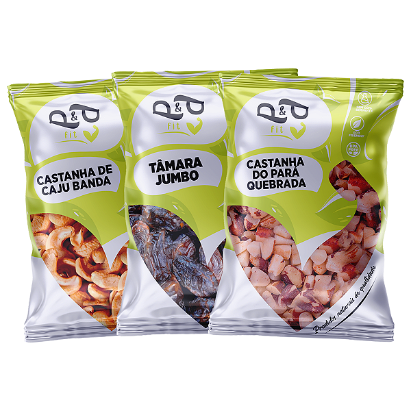 Kit Castanha do Pará + Castanha de Caju Torrada e Tâmara Jumbo Fresca