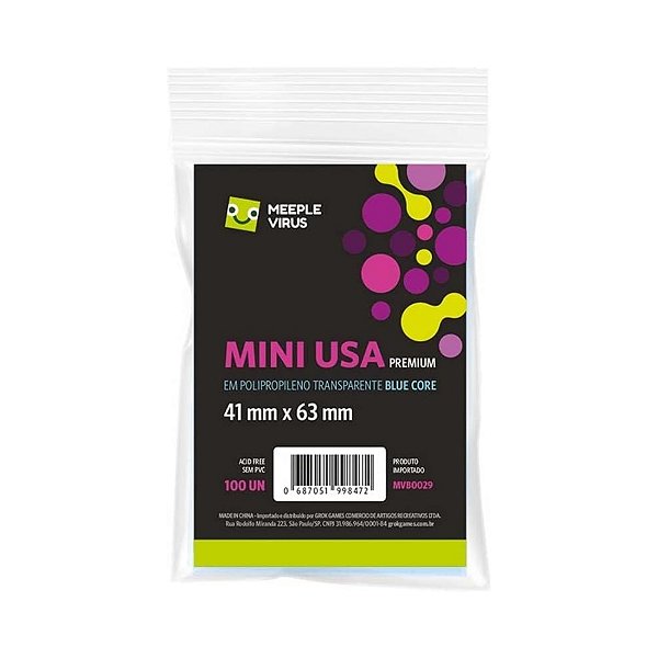 Sleeves Mini Usa Premium 41 x 63 mm (Blue Core) - Meeple Virus