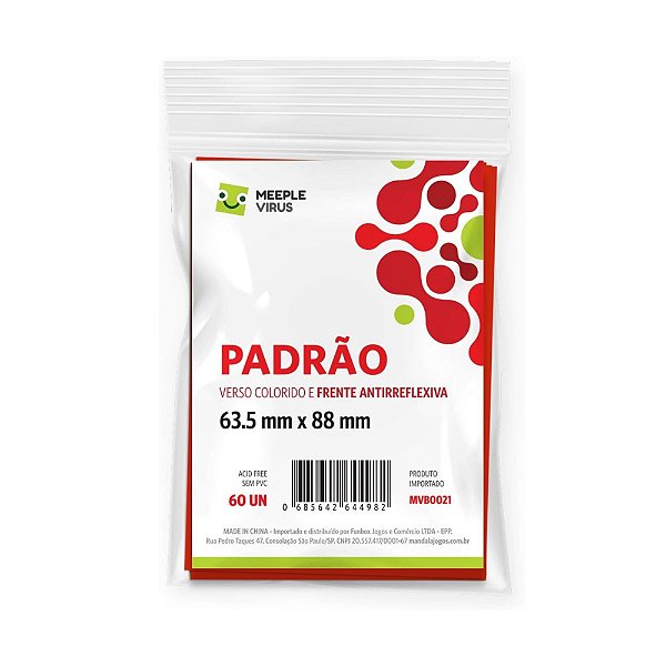Sleeves Padrão 63,5 x 88 (Vermelho) Pack 60 - Meeple Virus