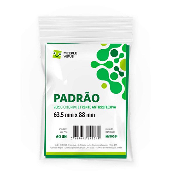 Sleeves Padrão 63,5 x 88 (Verde) Pack 60 - Meeple Virus