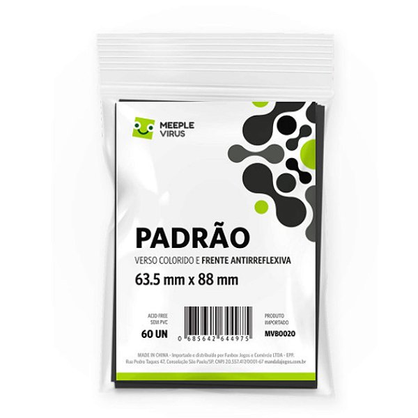 Sleeves Padrão 63,5 x 88 (Preto) Pack 60 - Meeple Virus