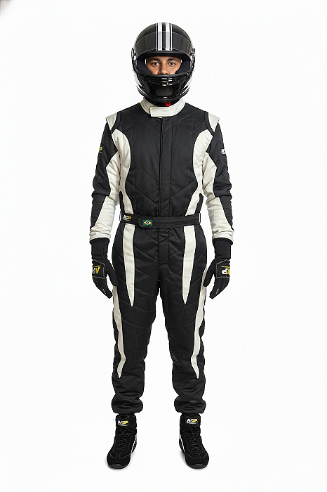 Macacão Acolchoado Modelo Royale - Cor 1: Preto Cor 2: CInza Prata