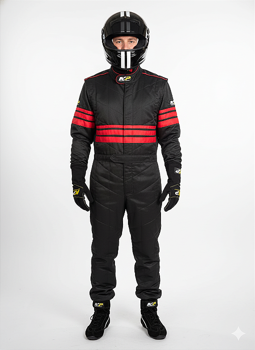 Macacão Acolchoado Modelo I - Cor 1: Preto Cor 2: Vermelho