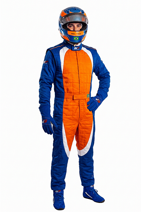 Macacão Acolchoado Modelo Astra 1 - Cor 1: Azul Royal Cor 2: Laranja Cor 3: Branco