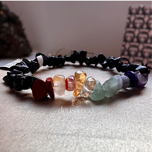 Pulseira Obsidiana e 7 Pedras dos Chakras