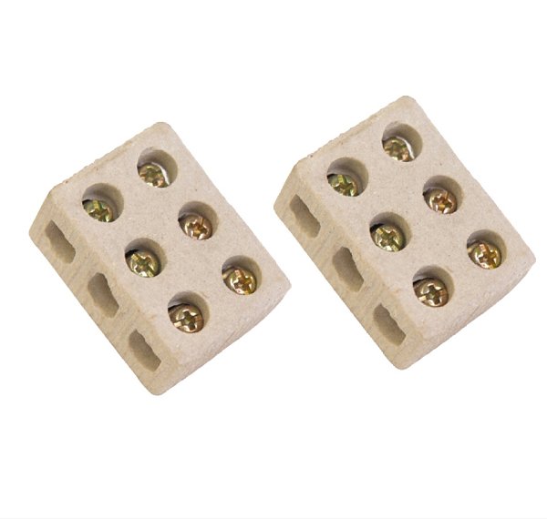 CONECTOR PORCELANA TRIPOLAR PARA CHUVEIRO - 16MM - 2 UNIDADES