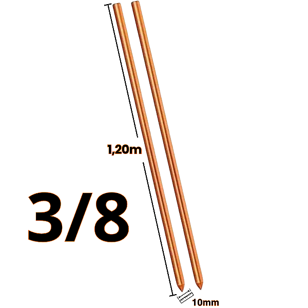 Kit 2 Haste de Aterramento 3/8 10mm x 1,20m