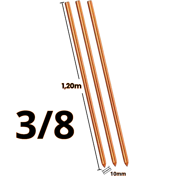 Kit 3 Haste de Aterramento 3/8 10mm x 1,20m