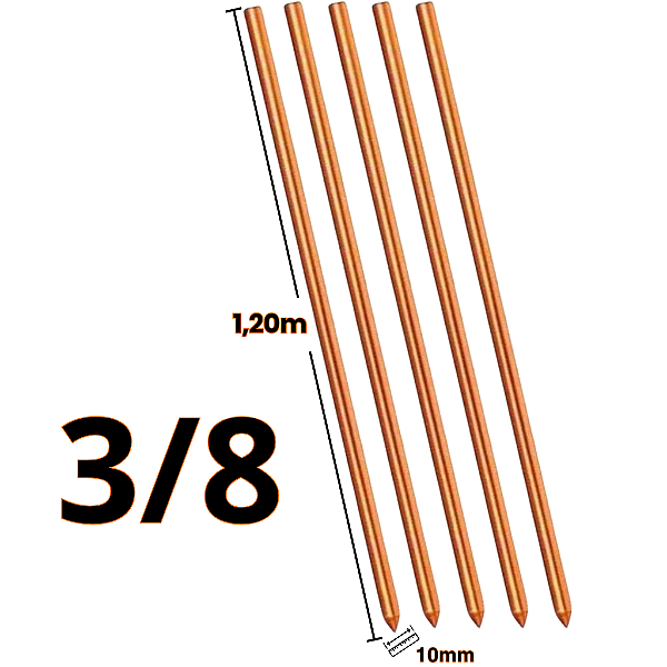 Kit 5 Haste de Aterramento 3/8 10mm x 1,20m