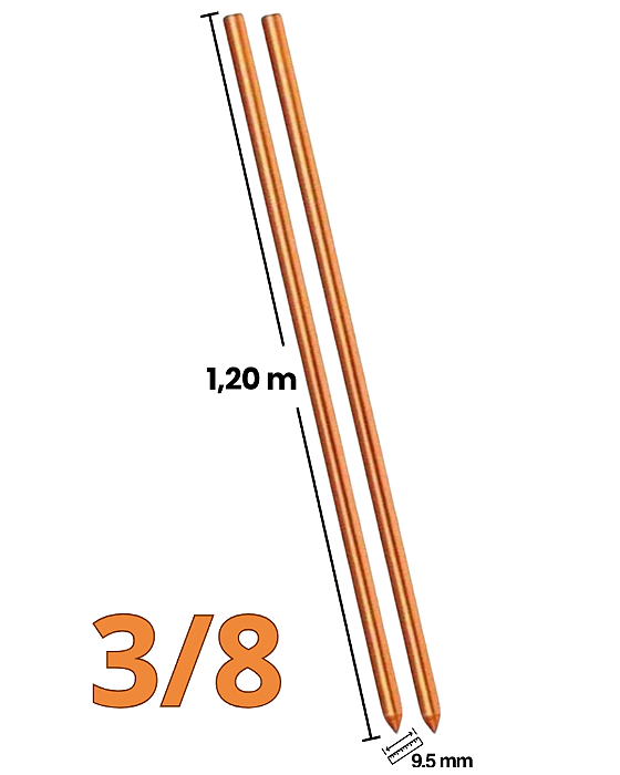 Kit 2 Haste de Aterramento 3/8 9,5mm x 1,20m