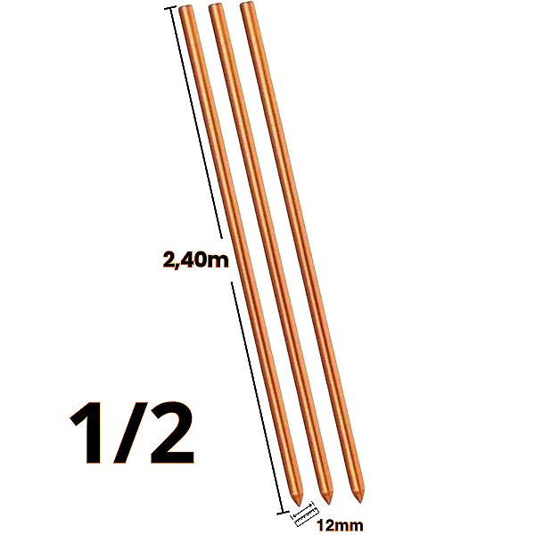 Kit 3 Haste de Aterramento 1/2 12mm x 2,40m