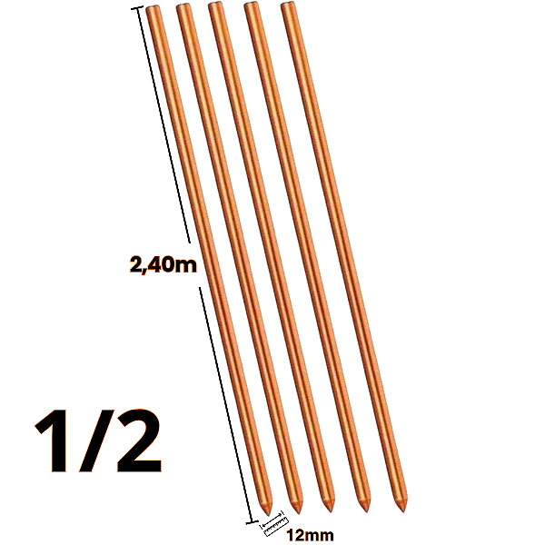 Kit 5 Haste de Aterramento 1/2 12mm x 2,40m