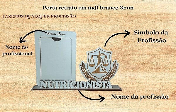 Porta retrato com símbolo da profissão em mdf branco