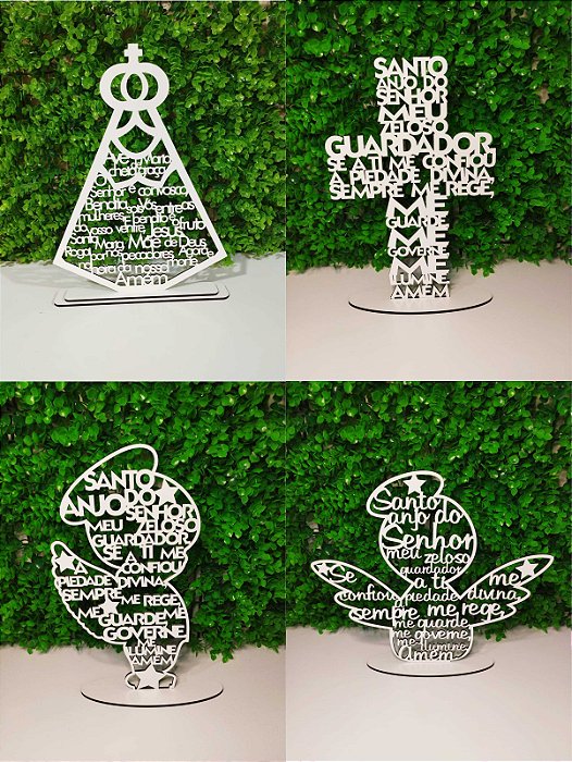 Kit 4 peças de Decoração Religiosa em MDF Branco