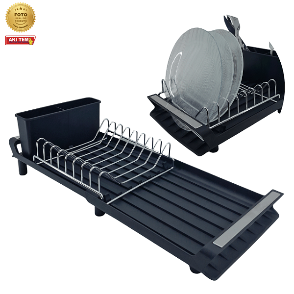 Escorredor de Louças com Bandeija Extensível e Porta Talheres - MIMO Style