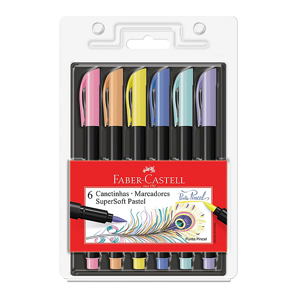 Kit 6 Canetinhas Marcadores SuperSoft Tons Pasteis - Faber Castell