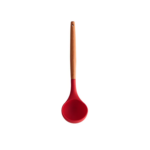 Concha de Silicone Vermelha Cabo de Madeira 31cm - Em Casa Tem