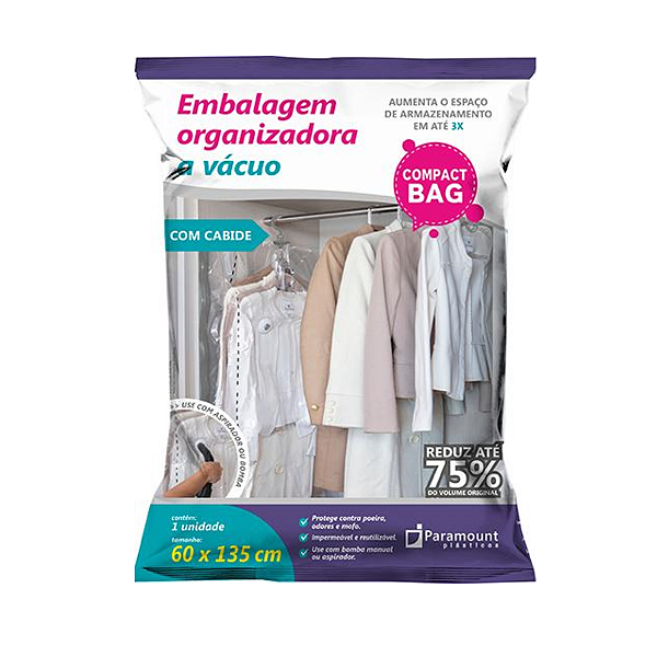 Organizador A Vácuo Compact Bag 60 x 135cm Com Cabide - Paramount