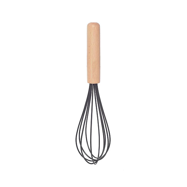 Batedor Manual Fouet Silicone Preto Com Cabo de Madeira - Em Casa Tem