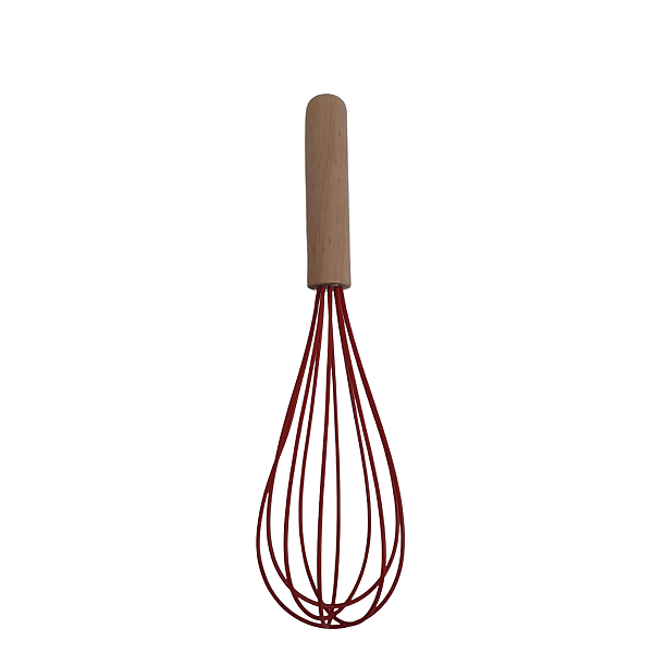 Batedor Manual Fouet Silicone Com Cabo de Madeira - Em Casa Tem