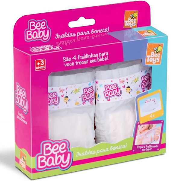 Fraldas Para Boneca Mini 4Un - Bee Toys